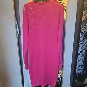 Pink Sweater Dress with Rhinestones - Size Large